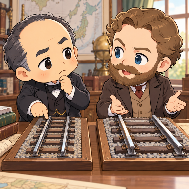 線路幅は「安い方で」決まったのイラスト