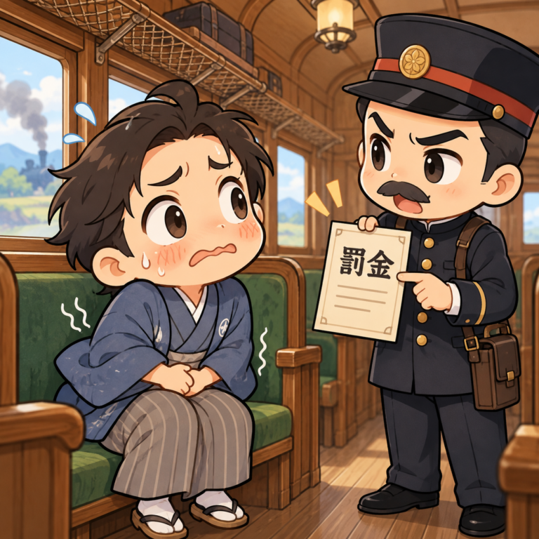 トイレのない汽車と2つの罰金のイラスト