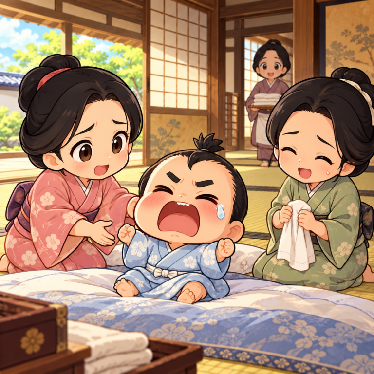 乳母1人では足りない赤ちゃんのイラスト
