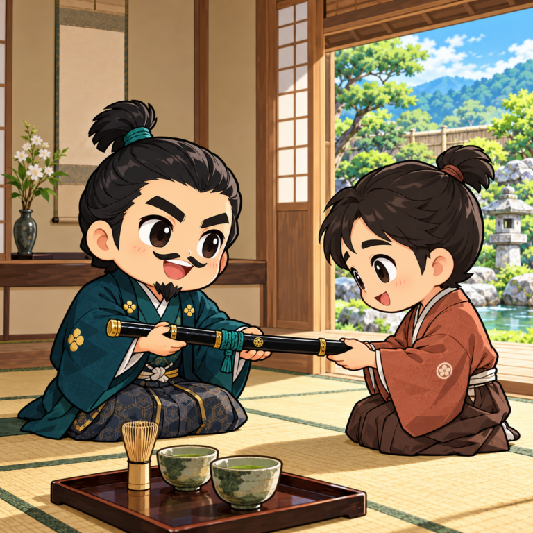 辞める家臣に開いた茶会のイラスト