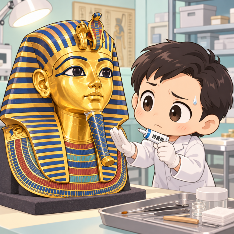 マスクのひげを接着剤でのイラスト